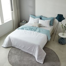 雙色刺繡薄被, 白色 薄荷綠