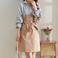 비비에모 리리컬 배색 리본 더블 단추 원피스 04152 빅사이즈 포함