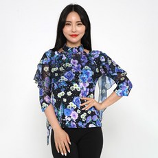 dancedome 花卉圖案荷葉邊袖套頭衫 LDT27100, 藍色