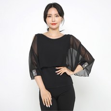 dancedome 商城七分袖網紗T恤 LDT8700, 黑色