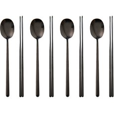 Lime Olive 圓角方形筷匙4人組, 黑色, 湯匙 4p + 筷子 4雙