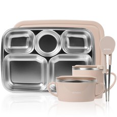 마더케이 스테인리스 식판세트, 베이지, 식판 + 볼 + 컵 + 교정 젓가락