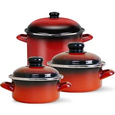 ELO 琺瑯鍋具 3件組, 紅色, 湯鍋 24cm + 淺型 18cm + 淺型 24cm