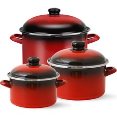 ELO 법랑 냄비 3종 세트, 레드, 곰솥 24cm + 깊은형 16cm + 깊은형 20cm, 1세트