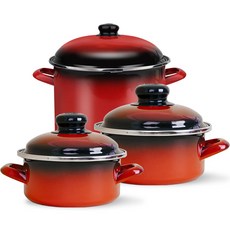 ELO 법랑 냄비 3종 세트, 레드, 곰솥 24cm + 낮은형 16cm + 낮은형 20cm, 1세트