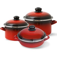 ELO 電磁爐琺瑯鍋具3件組, 紅色, 火鍋 20cm + 深型 18cm + 深型 24cm