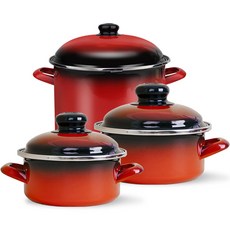 ELO 법랑 냄비 3종 세트, 레드, 곰솥 28cm + 낮은형 14cm + 낮은형 20cm, 1세트