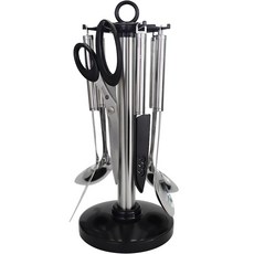 GENIAL illuso 廚具8件組 558, 中型湯勺 + 方形鍋鏟 + 打蛋器 + 湯匙 + 撈麵勺 + 水果刀 + 3000剪刀 + 旋轉掛架, 混合顏色, 1個