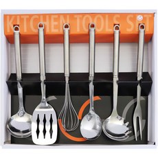 GENIAL Ilusso廚具 6件組 553, 銀, 長柄湯匙+方形攪拌棒+攪拌器+湯匙+麵條湯匙+叉子