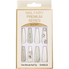 彩色閃亮長款美甲貼, 白色, 1個