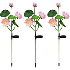 LED 蓮花防水太陽能庭院燈 3 件套, 粉色