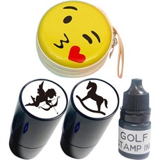 Appleseed 高爾夫球印章 2款 + 墨水補充液 5ml + 微笑收納盒組合 BLACK E, BLACK(墨水), 隨機出貨(收納盒), 1套