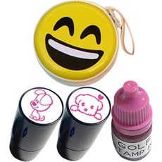 Apple Seed 高爾夫球印章 2款 + 墨水補充液 5ml + 笑臉收納盒套組 PINK C, PINK(墨水), 隨機出貨(收納盒), 1套