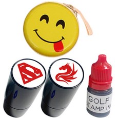 Appleseed 高爾夫球印章 2款 + 墨水補充液 5ml + 笑臉收納盒套組 RED C, 紅色(墨水), 隨機出貨(收納盒), 1套