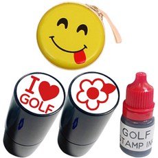 蘋果高爾夫球印章2款 + 補充墨水5ml + 笑臉收納盒組合 RED A, 紅色(墨水), 隨機出貨(收納盒), 1套