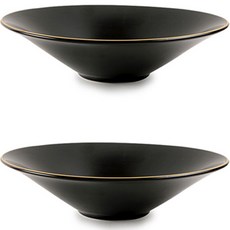 Willive 24K金邊義大利麵盤子, 2個, 黑色
