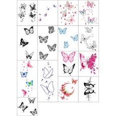 蝴蝶紋身指甲花貼紙 15 件套, 混色, 1組