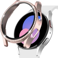 이츠라이프 갤럭시워치 큐빅 강화유리 풀커버 케이스 44mm, 로즈골드, 1개