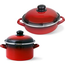 ELO 電磁爐用紅色琺瑯鍋具2件組, 紅色, 深型鍋 16cm + 火鍋 20cm