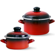 ELO 電磁爐用料理鍋 紅色琺瑯 2件組, 紅色, 淺型鍋 18cm + 深型鍋 20cm