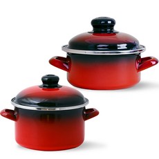 ELO 電磁爐料理鍋 紅色琺瑯 2件組, 紅色, 深鍋 16cm + 淺鍋 16cm