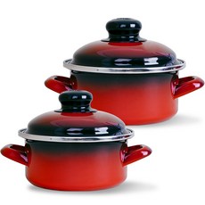 ELO 電磁爐用料理鍋 紅色琺瑯 2件組, 紅色, 淺型鍋 18cm + 淺型鍋 20cm