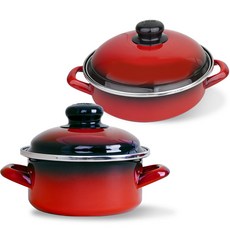 ELO 인덕션 쿡포트 빨간법랑 2종 세트, 레드, 낮은형 냄비 18cm + 전골 20cm, 1세트