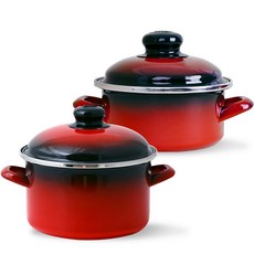 ELO 電磁爐用料理鍋 紅色琺瑯 2件組, 紅色, 深型鍋 20cm + 淺型鍋 18cm