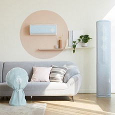 사방스판 에어컨 선풍기 커버 스탠드 + 벽걸이 + 선풍기커버 세트, 다마스크그린