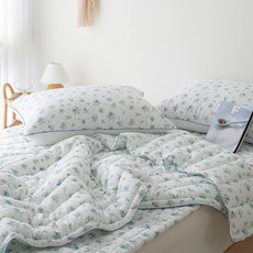 HaemilHome 小花圖案莫代爾棉薄被, 藍色