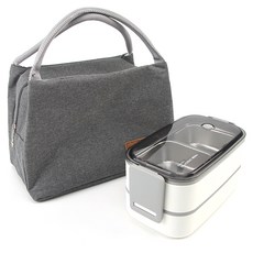 Kitchen9 銀色不鏽鋼雙層便當盒 + 保冷袋套組 大, 混合顏色, 1套