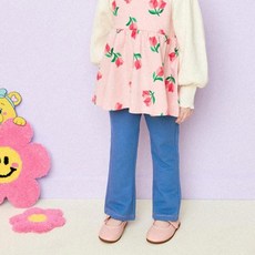 HEJMINI 女童款微笑花朵圖案微喇叭斜裁牛仔褲