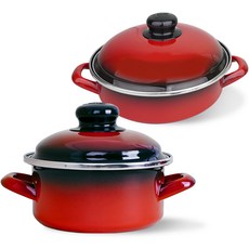 ELO 電磁爐用料理鍋 紅色琺瑯鍋具2件組, 紅色, 淺型 20cm + 火鍋 20cm