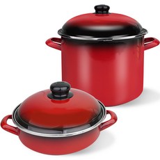 ELO 인덕션 쿡포트 법랑 전골냄비 20cm + 곰솥 24cm 세트 2개, 레드, 1세트