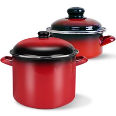 ELO 인덕션 쿡포트 법랑 곰솥 28cm + 낮은형 냄비 16cm 세트 2개, 레드, 1세트