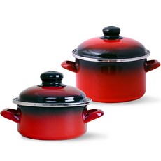 ELO 電磁爐用深型鍋具2件組, 紅色, 淺型鍋 16cm + 深型鍋 16cm