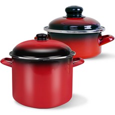 ELO 인덕션 쿡포트 법랑 곰솥 24cm + 낮은형 냄비 16cm 세트 2개, 레드, 1세트