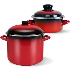 ELO 인덕션 쿡포트 법랑 곰솥 24cm + 낮은형 냄비 14cm 세트 2개, 레드, 1세트