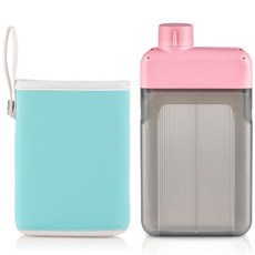 sillymann 扁平水壺 500ml+水壺套 WPK4234, 粉色(水壺蓋)+薄荷綠色(水壺套), 500ml, 1組