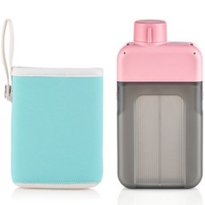 sillymann 扁平水壺 300ml+水壺套 WPK4224, 粉色(水壺蓋)+薄荷綠色(水壺套), 300ml, 1組