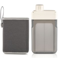 실리만 납작 물병 + 파우치 세트, 크림(물병) + 그레이(파우치), 500ml, 1세트