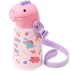 Skater 恐龍造型不鏽鋼吸管保溫水壺 SSH4D, 粉色, 370ml, 1個