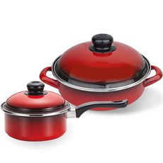ELO 인덕션 쿡포트 빨간법랑 전골 20cm + 편수 16cm 냄비 세트 2개, 레드, 전골냄비 + 편수냄비, 1세트