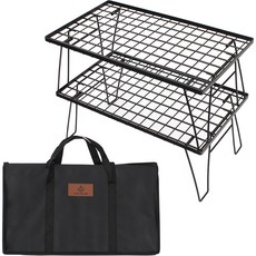 camp village 層架 露營桌 2入 + 收納袋 套組, 黑色