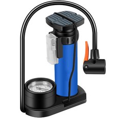 marketpia 攜帶式自行車輕量迷你腳踏打氣筒, 1個, 08 壓力錶 藍色
