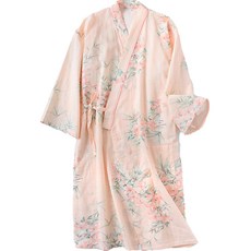 女性用優選花卉圖案長版襯裙純棉浴袍 L, 橘色, 1個