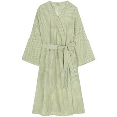 Good Shop 高級格紋V領居家長袍 L, 1個, 綠色