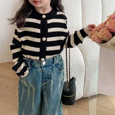 Uvely 女童條紋撞色長袖針織外套