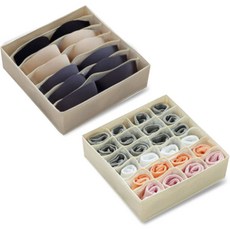 Mabel In Home 通風良好分格內衣襪子收納盒 7格 + 24格, 米色, 1套