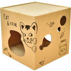 Opetcat 貓咪大型管狀躲藏屋 2層貓抓板屋, 自然色, 1個